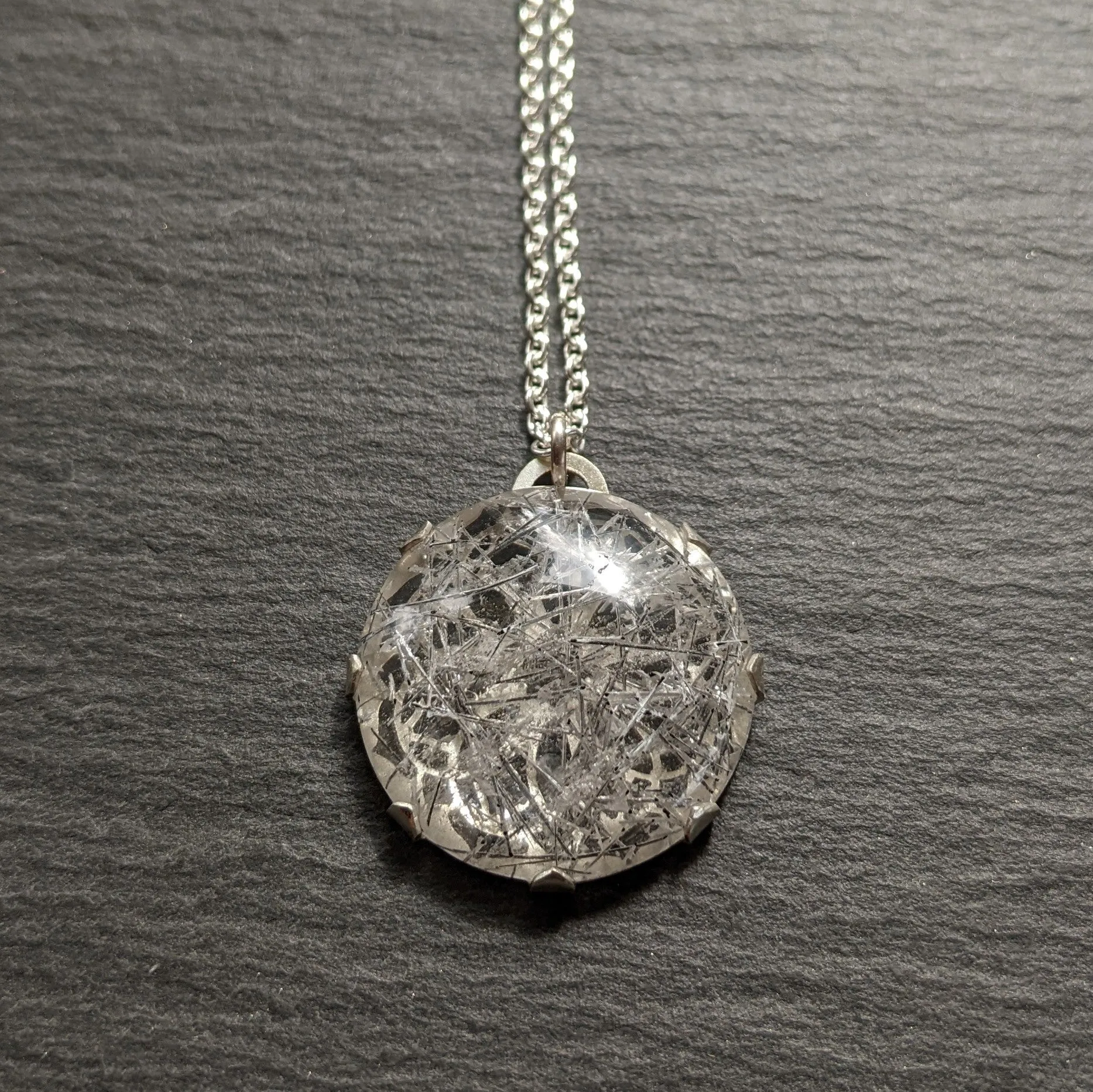 Handcut Tourmalated Quartz Mandala Pendant 2