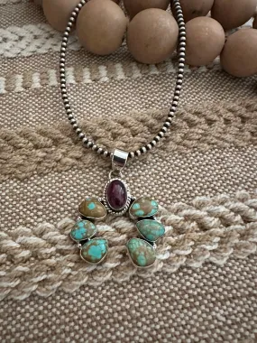 Handmade Turquoise, Purple Spiny & Sterling Silver Naja Pendant Signed Nizhoni