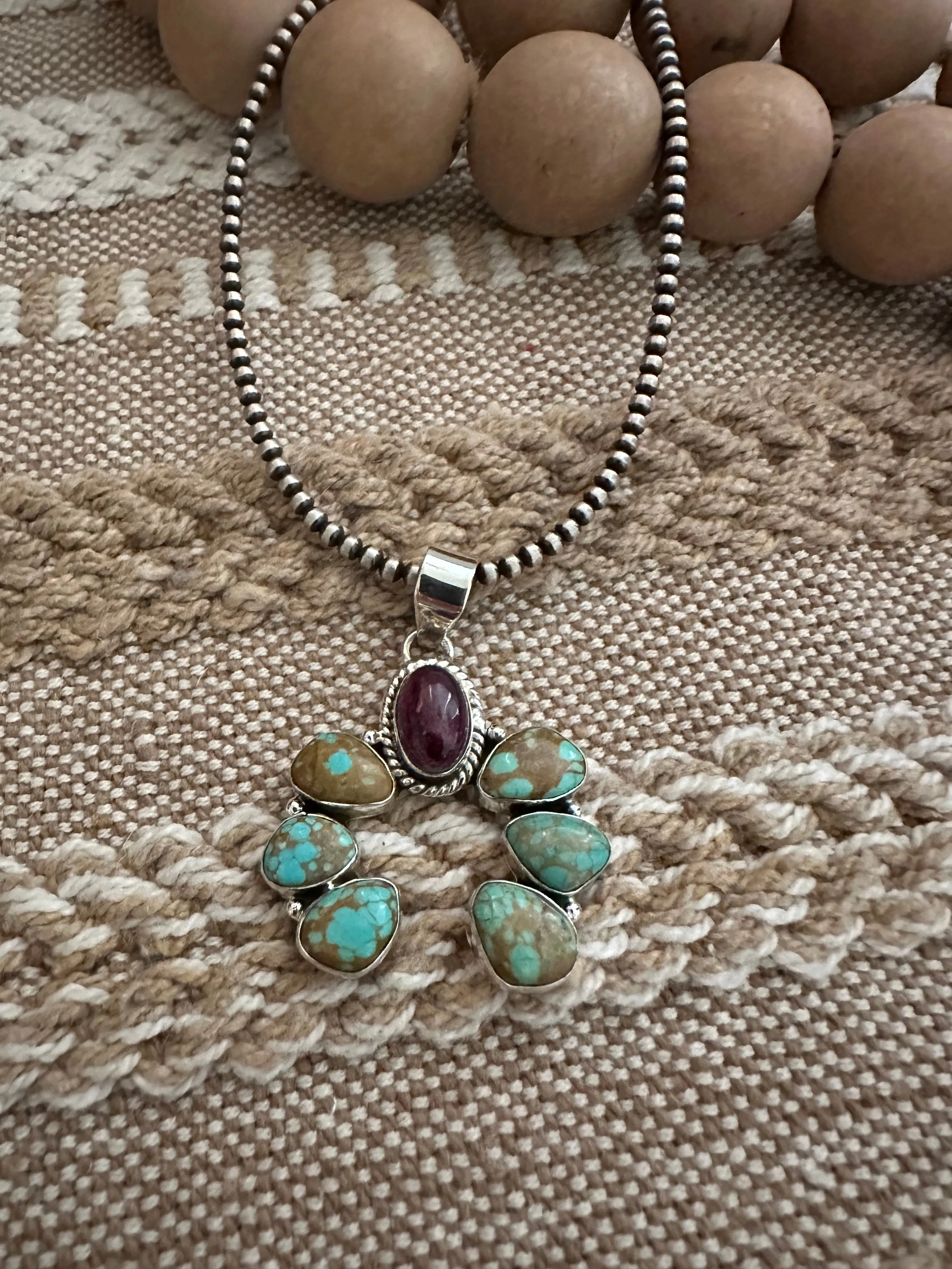 Handmade Turquoise, Purple Spiny & Sterling Silver Naja Pendant Signed Nizhoni