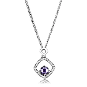 High polished (no plating) Stainless Steel Chain Pendant with AAA Grade CZ in Amethyst for Women Style DA229