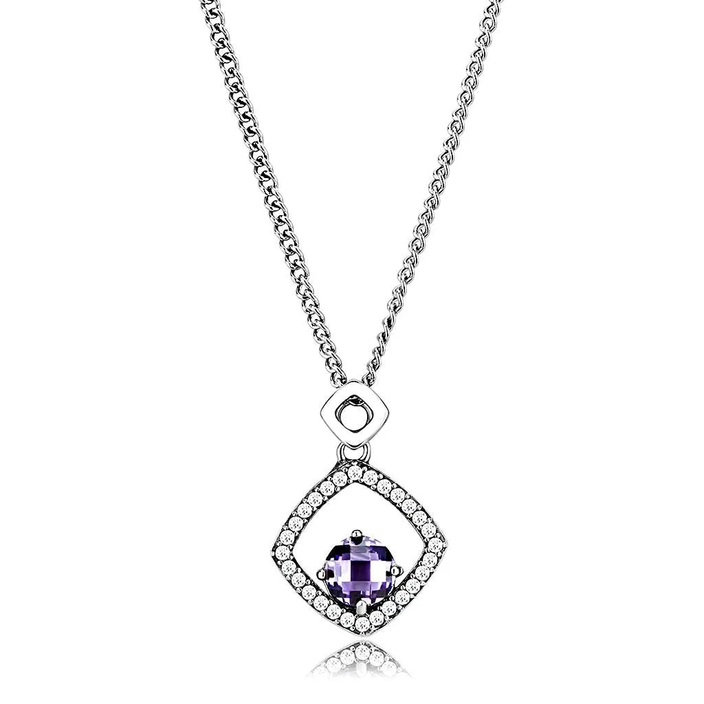 High polished (no plating) Stainless Steel Chain Pendant with AAA Grade CZ in Amethyst for Women Style DA229