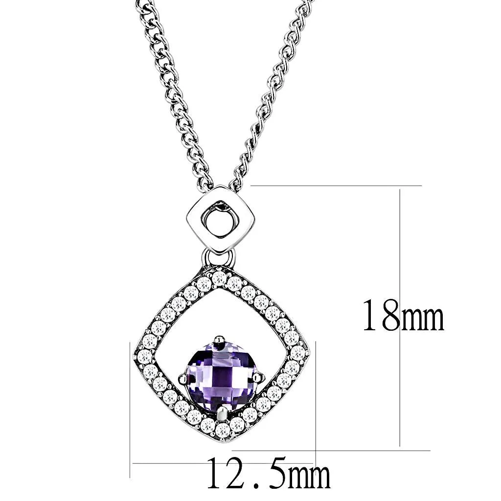 High polished (no plating) Stainless Steel Chain Pendant with AAA Grade CZ in Amethyst for Women Style DA229
