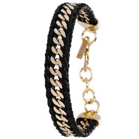 Invicta Men's Bracelet - Elements 253mm Long Yellow Gold and Black Leather | 39635