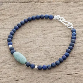 Jade and Lapis Lazuli Beaded Bracelet from Guatemala - Cool Serenity | NOVICA