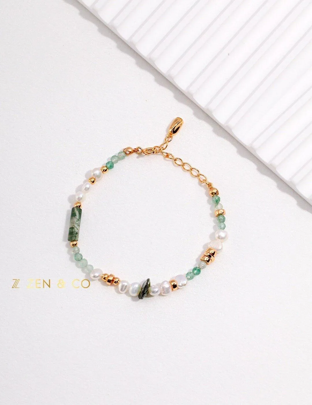 JADE Bohemian Green jade and pearl necklace and friendship bracelet