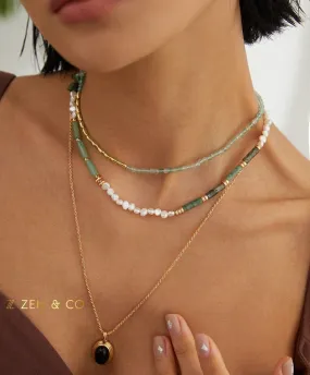 JADE Bohemian Green jade and pearl necklace and friendship bracelet