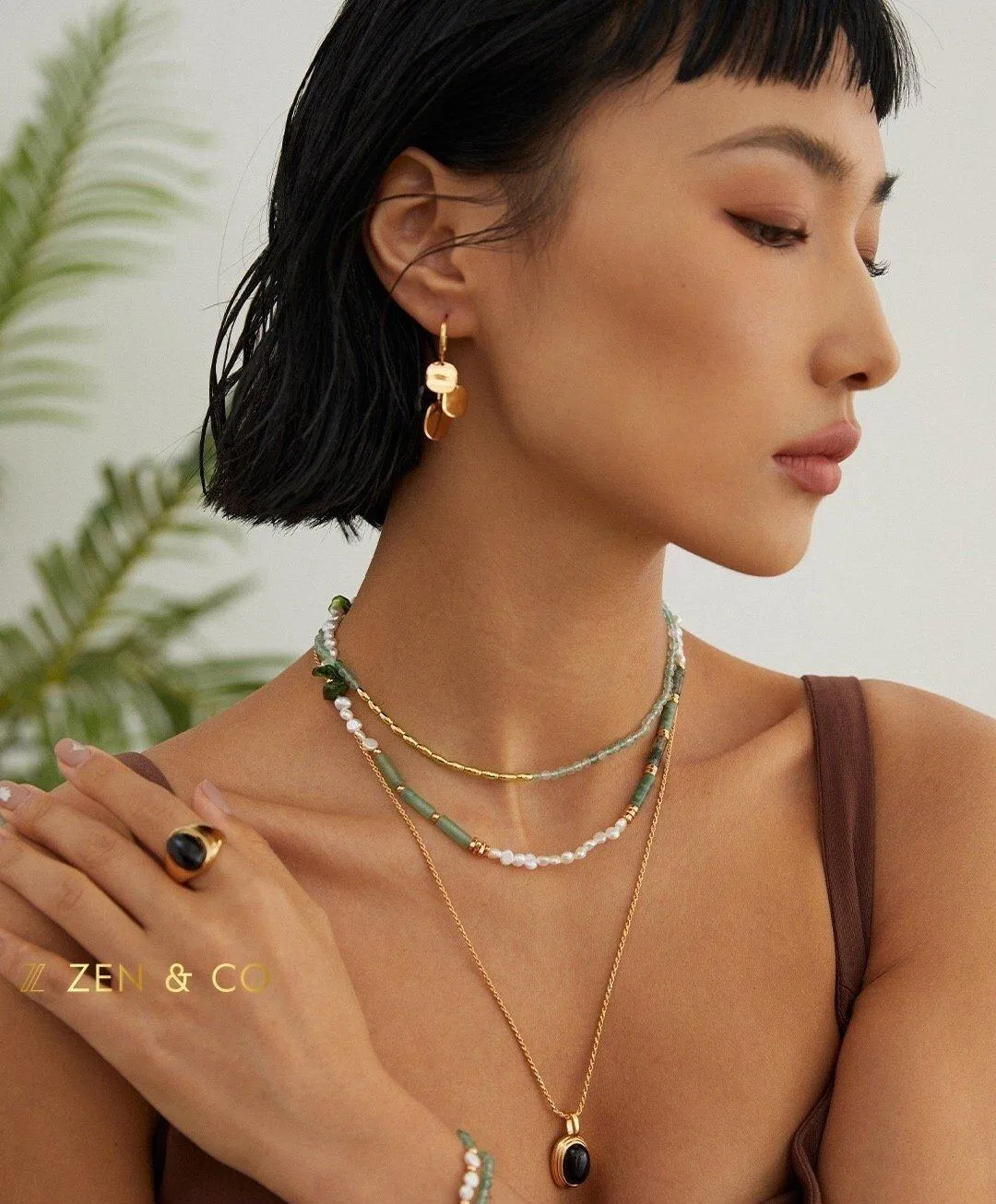 JADE Bohemian Green jade and pearl necklace and friendship bracelet