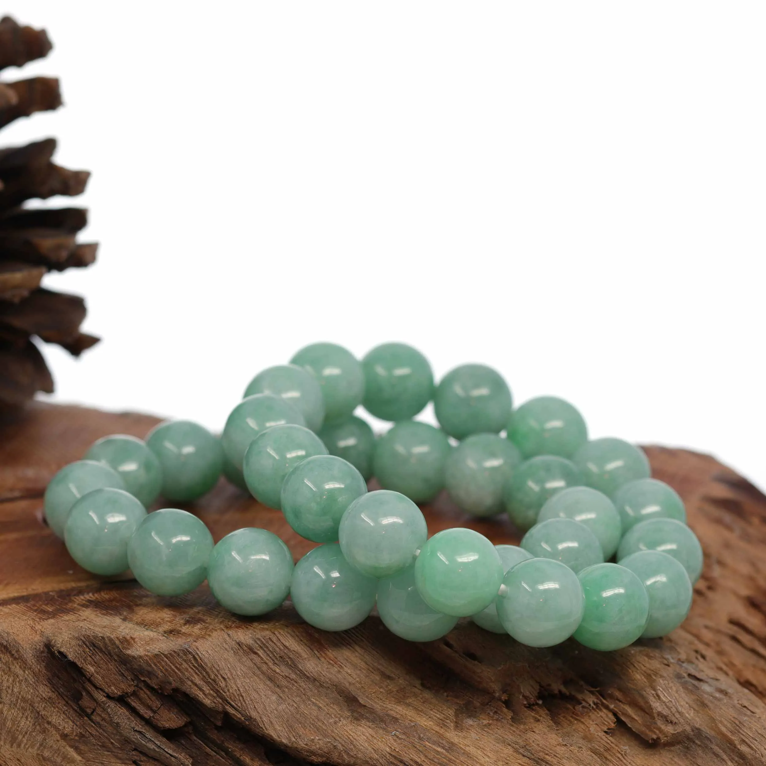 Jadeite Jade 13mm Round Green Beads Bracelet ( 13 mm ) For Men