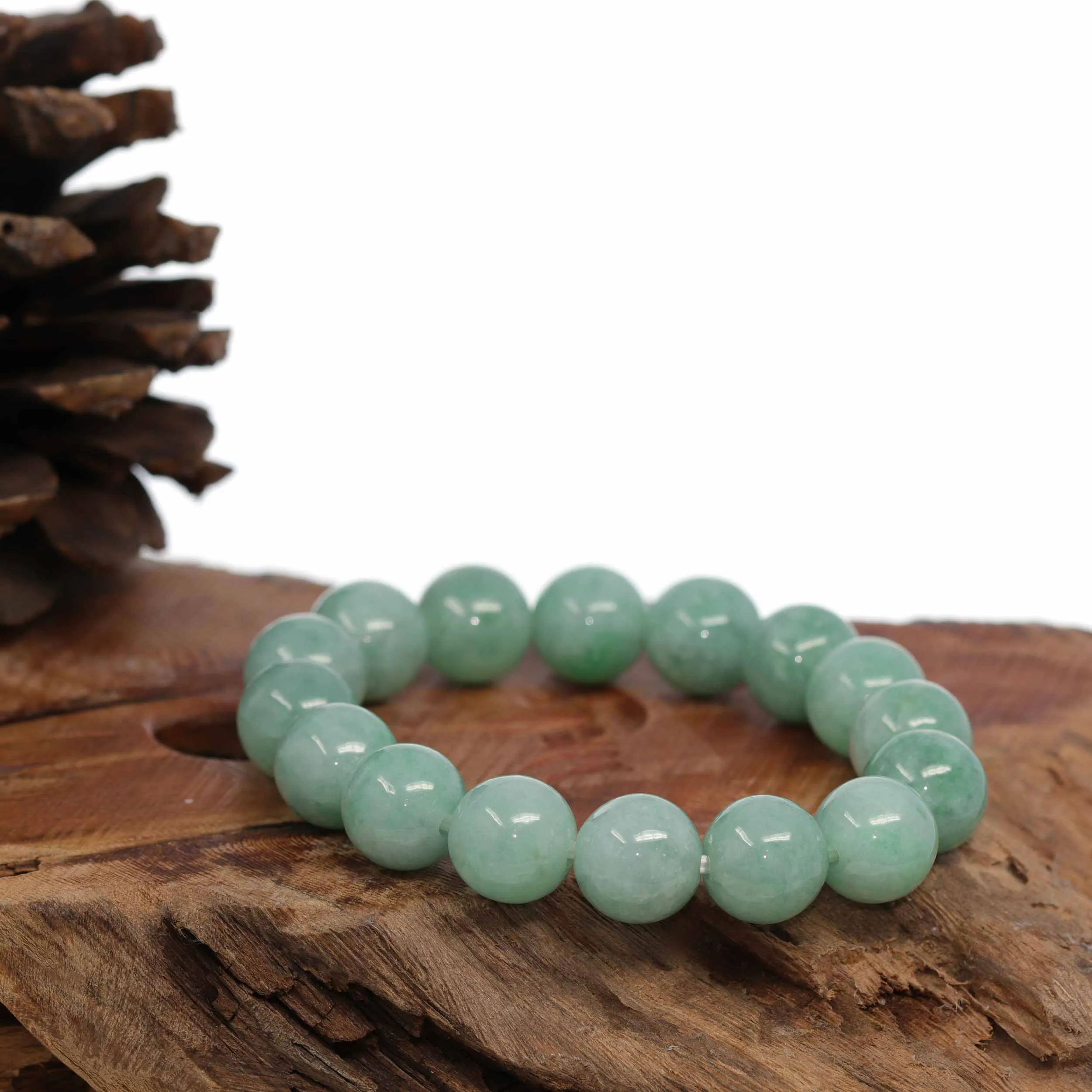 Jadeite Jade 13mm Round Green Beads Bracelet ( 13 mm ) For Men