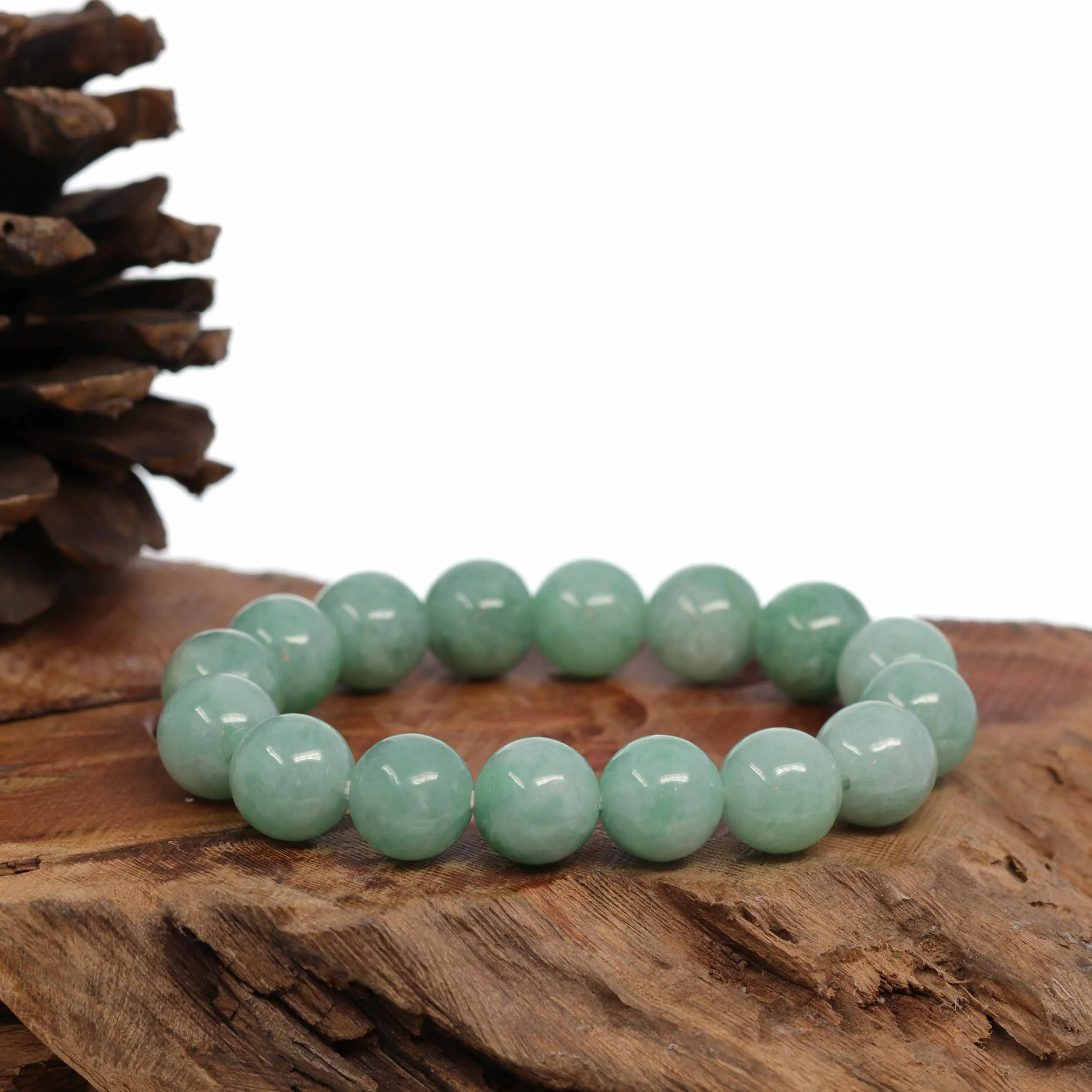 Jadeite Jade 13mm Round Green Beads Bracelet ( 13 mm ) For Men