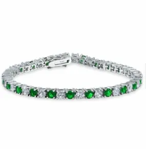 Jewellery Kingdom Emerald Green Tennis Cubic Zirconia Rhodium Ladies Bracelet (Silver)