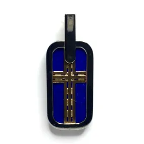 Lapis Inlaid Dog Tag Cross Pendant