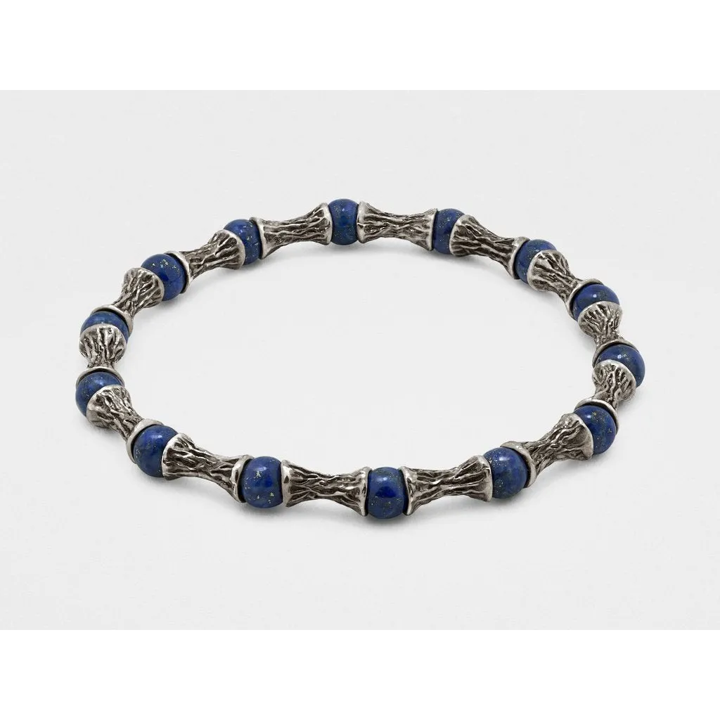Lapis Lazuli Beads, Oxidized Sterling Silver Bracelet