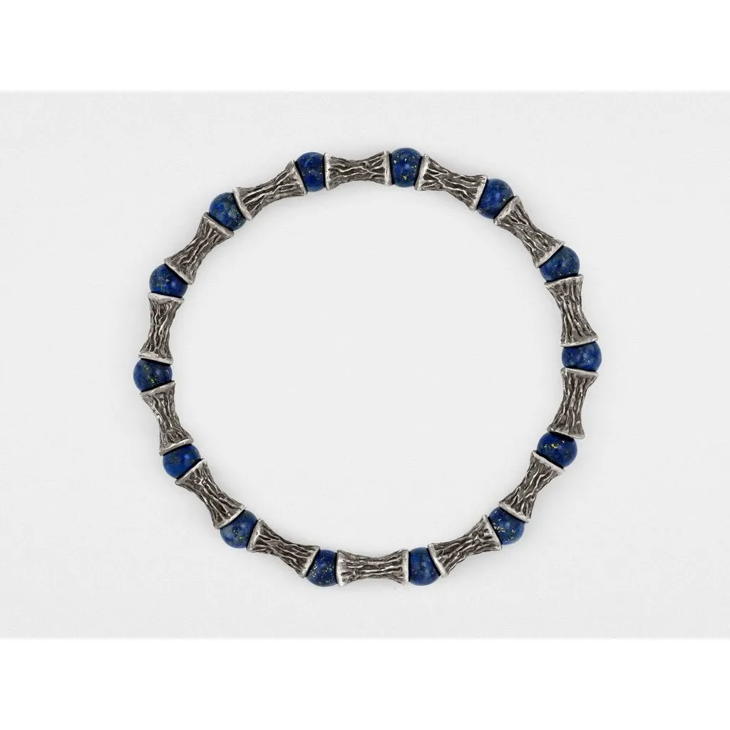 Lapis Lazuli Beads, Oxidized Sterling Silver Bracelet