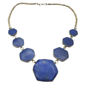 Lapis Tribal Stone Bib Chain Necklace, NLBT-01