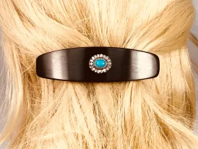 Large Turquoise Sun Sterling Silver barrette, Unique Ebony Gemstone Barrette