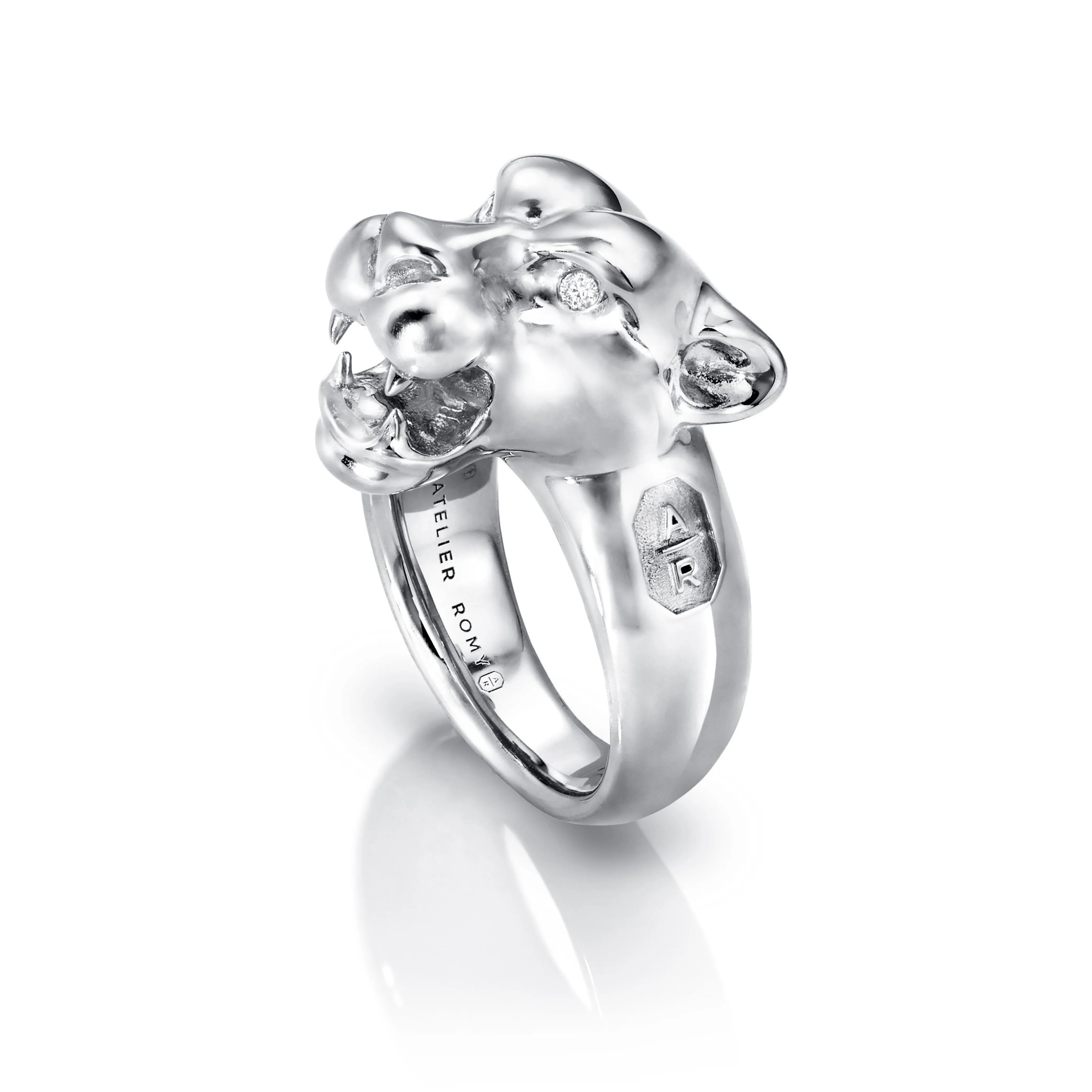 Leopard Ring Silver with Diamond Eyes