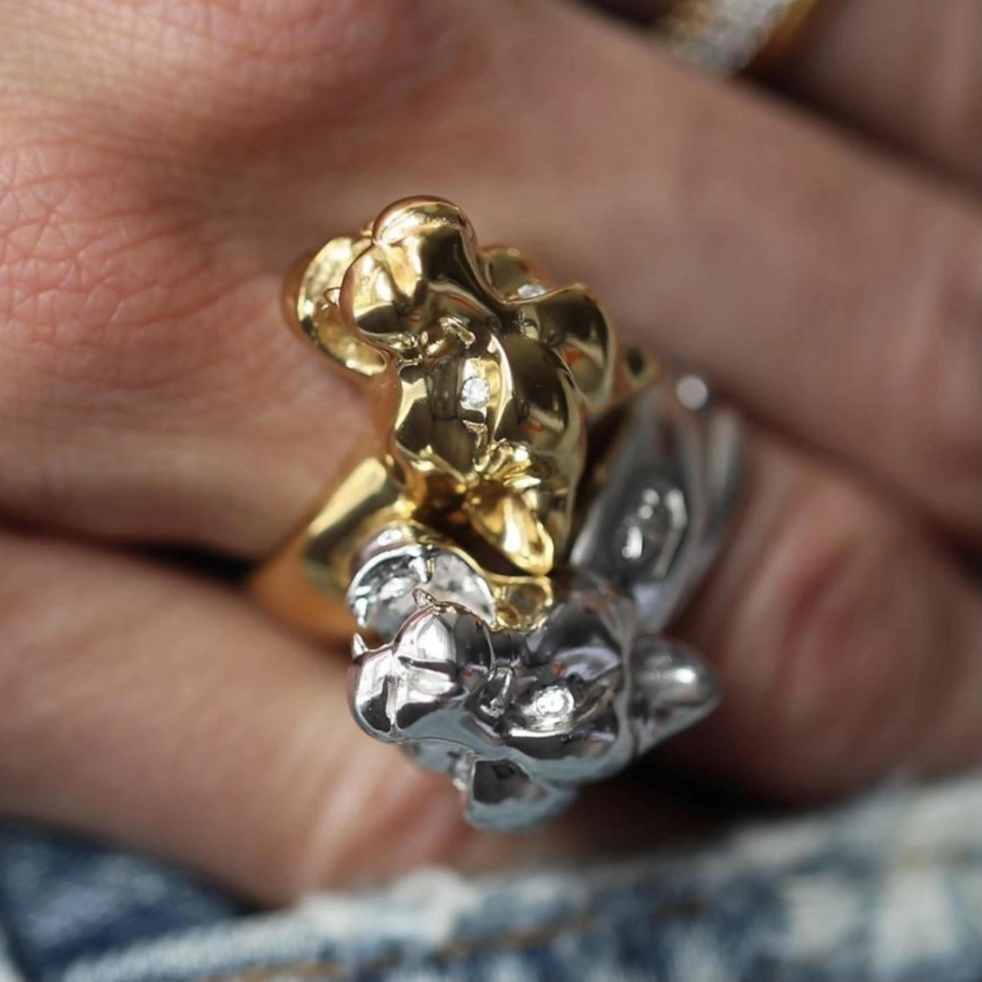 Leopard Ring Silver with Diamond Eyes