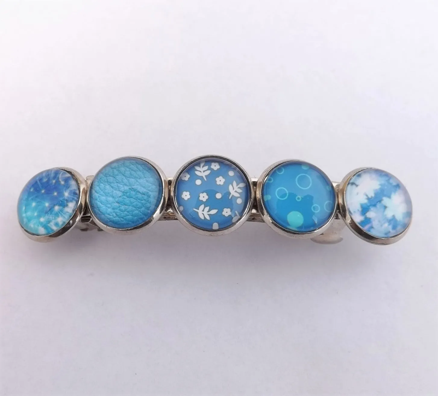Light Blue Silver Tone Dome Barrette Hairclip