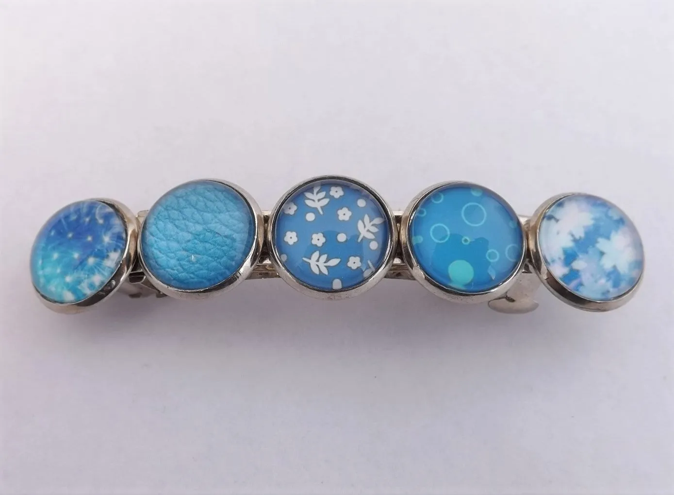 Light Blue Silver Tone Dome Barrette Hairclip