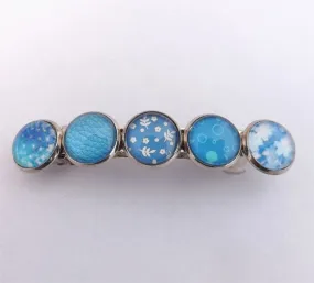 Light Blue Silver Tone Dome Barrette Hairclip