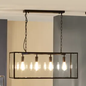 Llewellyn Matt Black Metal & Glass Four Bulb Pendant