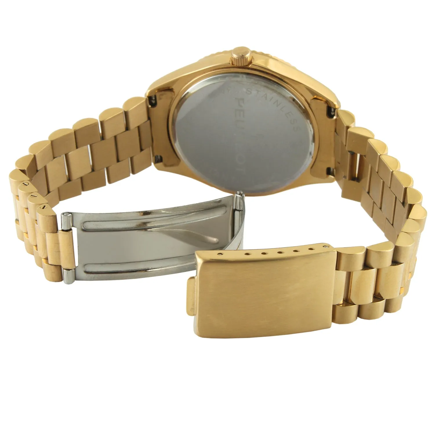 Men's 40mm Black Face Fluted Bezel Gold Bracelet Watch