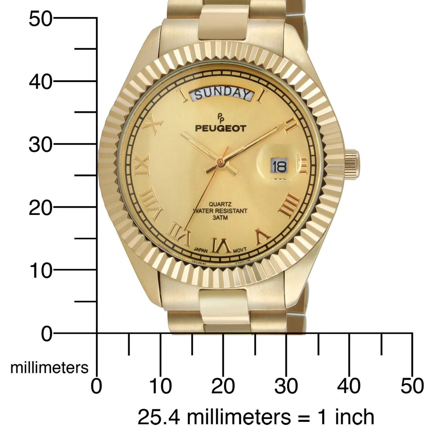Men's 40mm Black Face Fluted Bezel Gold Bracelet Watch