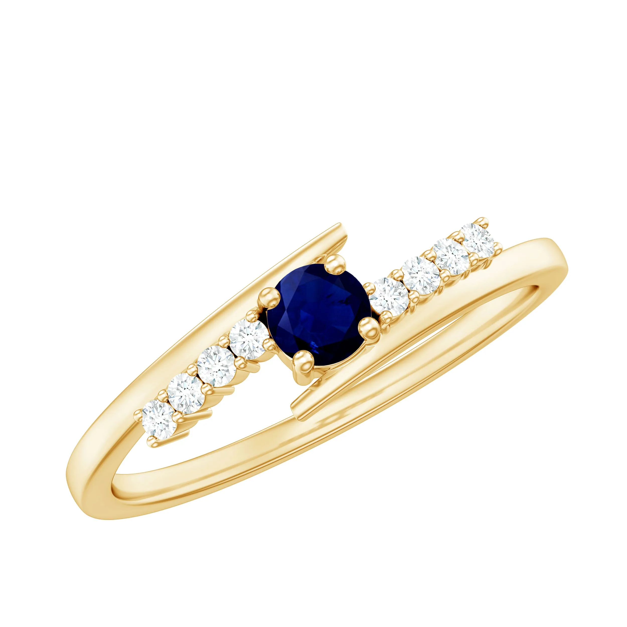 Minimal Round Blue Sapphire and Diamond Bypass Promise Ring