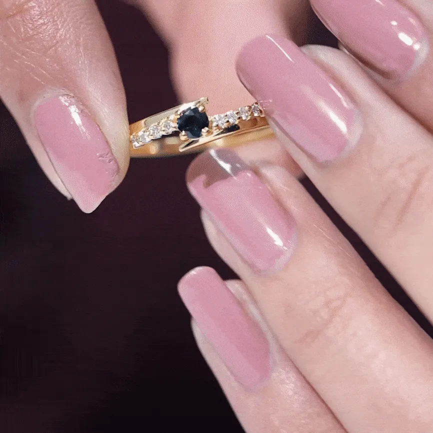Minimal Round Blue Sapphire and Diamond Bypass Promise Ring