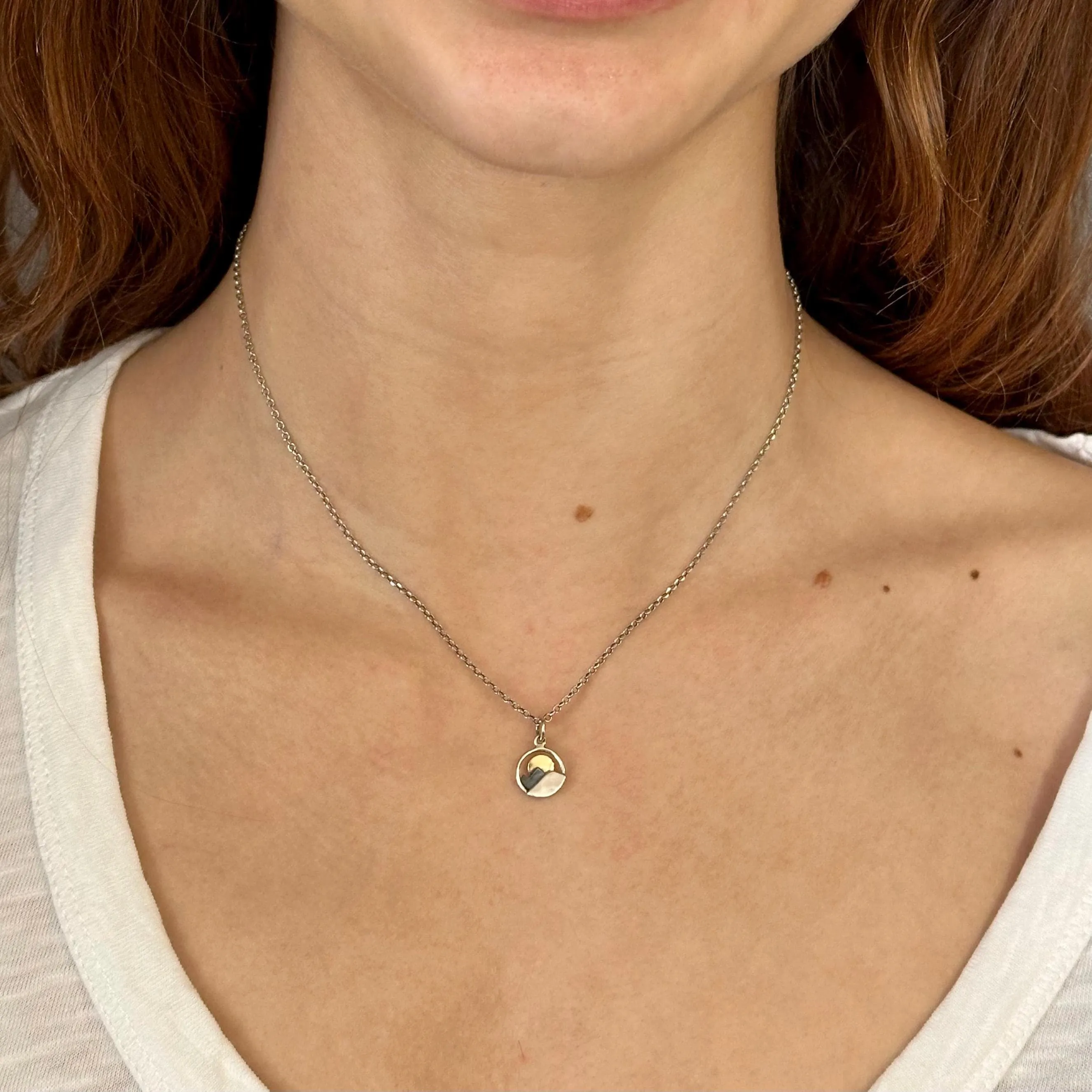 Mixed Metal Moon Over Mountains Necklace