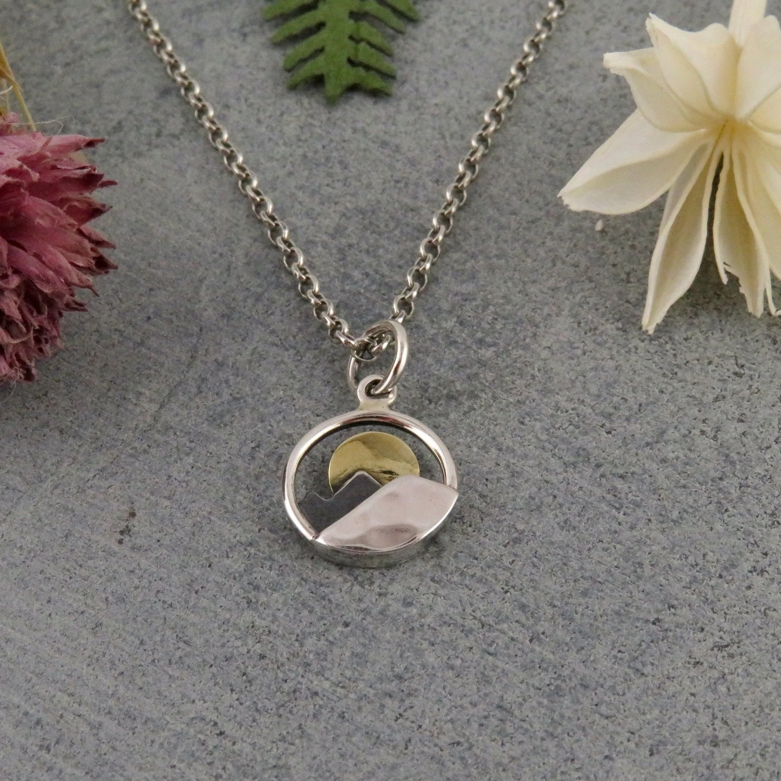 Mixed Metal Moon Over Mountains Necklace