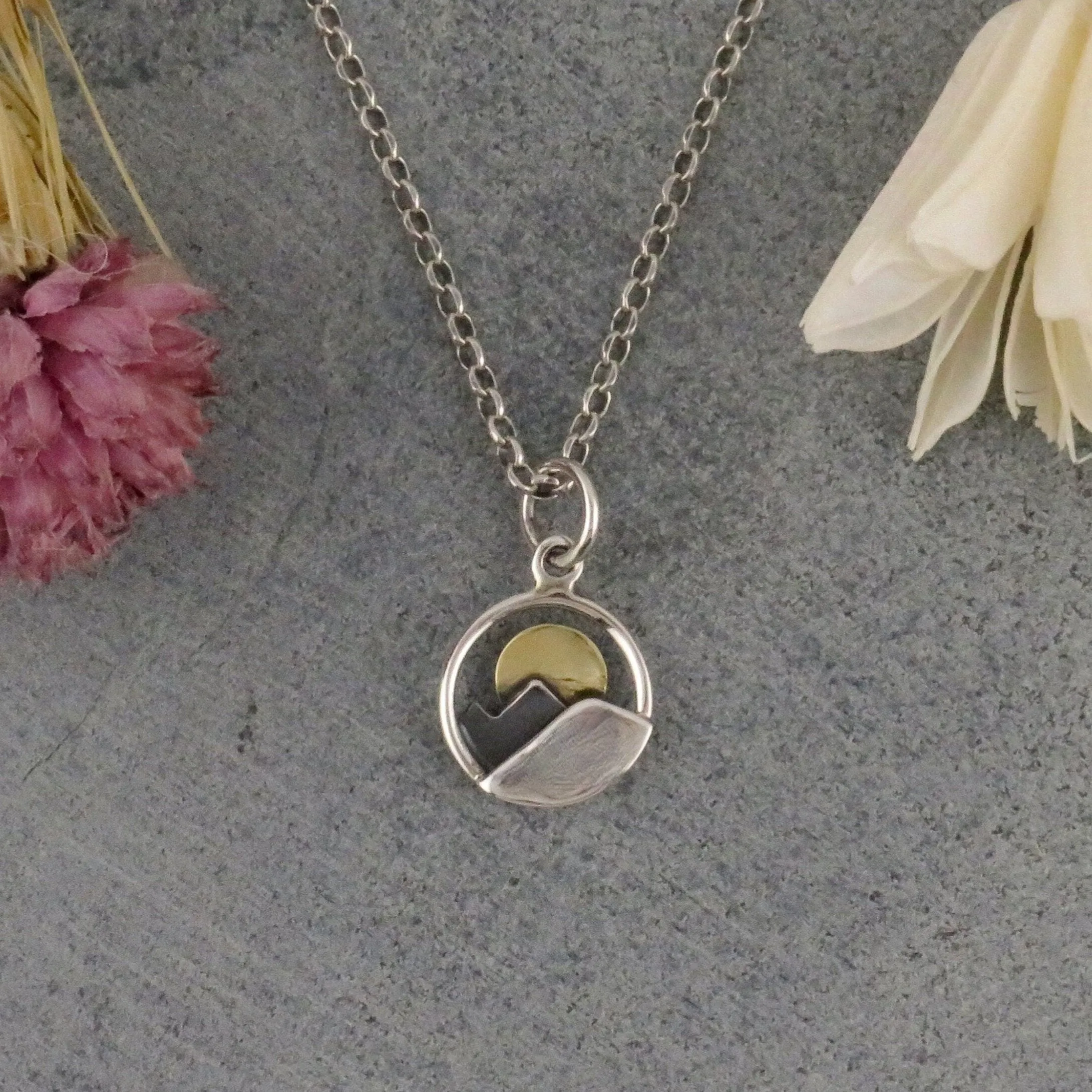 Mixed Metal Moon Over Mountains Necklace
