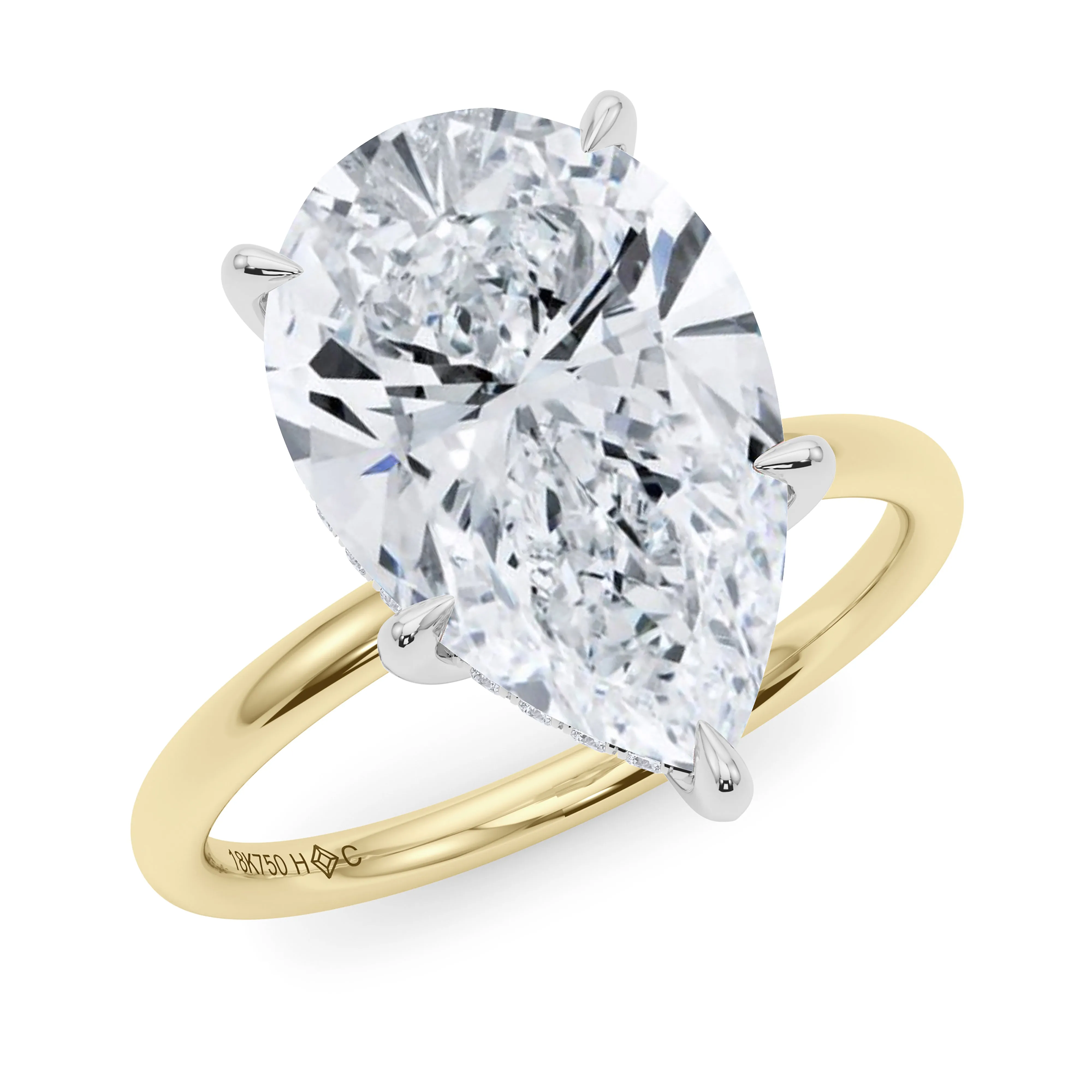 Mixed Metal Pear Cut Hidden Halo Diamond Ring