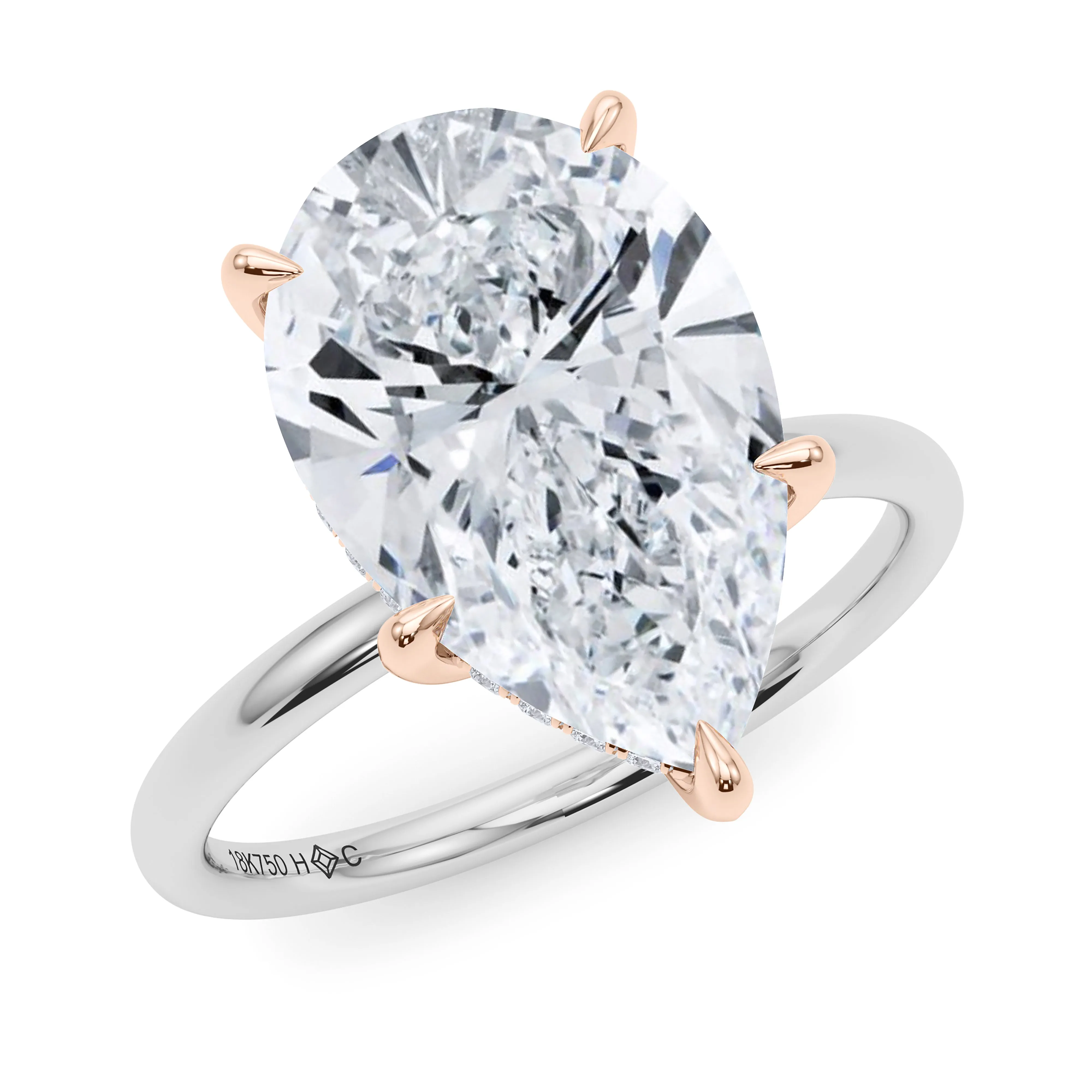 Mixed Metal Pear Cut Hidden Halo Diamond Ring
