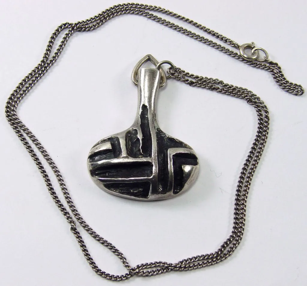 Modernist Sterling Silver Pendant with Chain