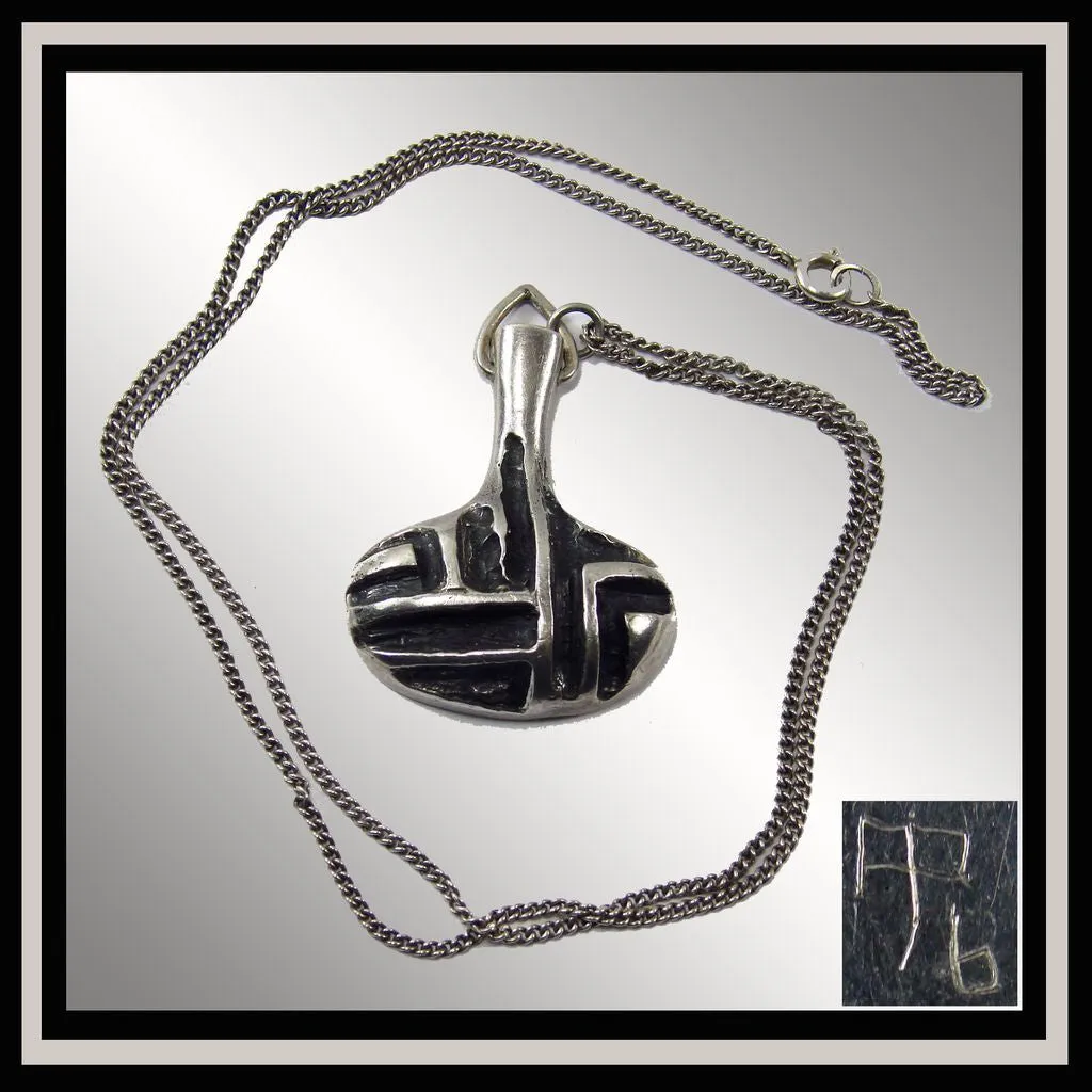 Modernist Sterling Silver Pendant with Chain