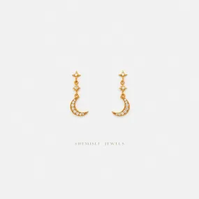 Moon Earrings, Celestial Dangle Earrings, Gold, Silver SS173 LR