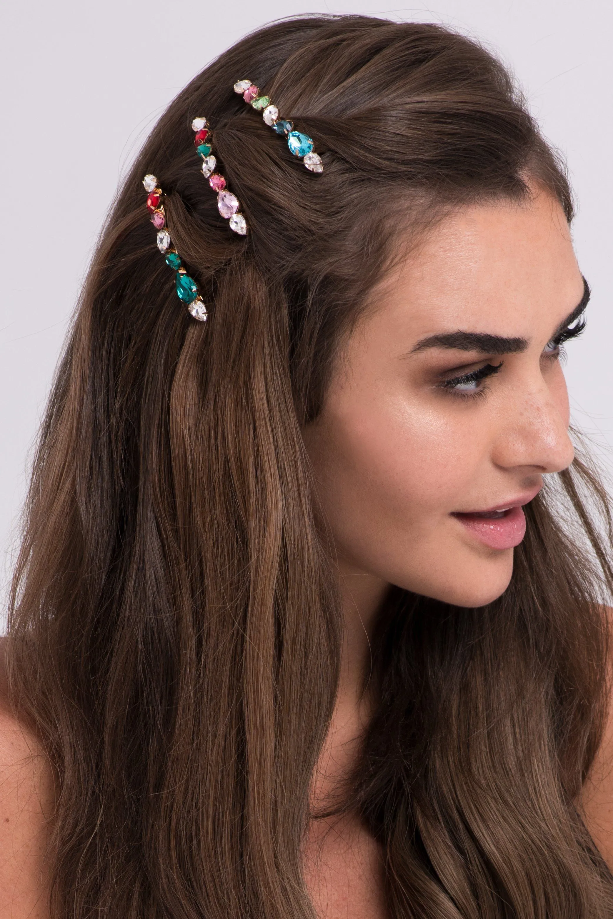 Multi-Colored Bejeweled Barrette set