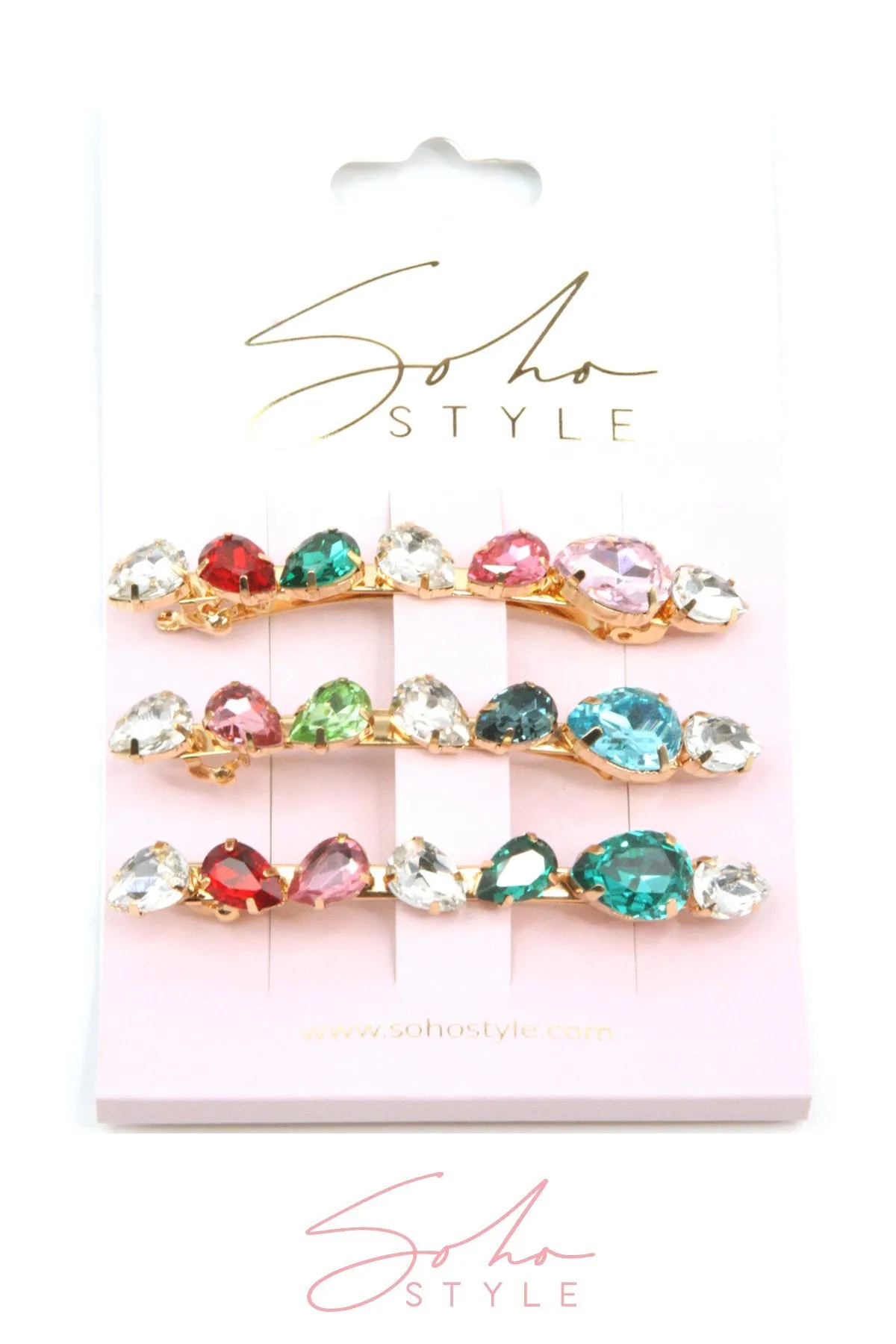 Multi-Colored Bejeweled Barrette set