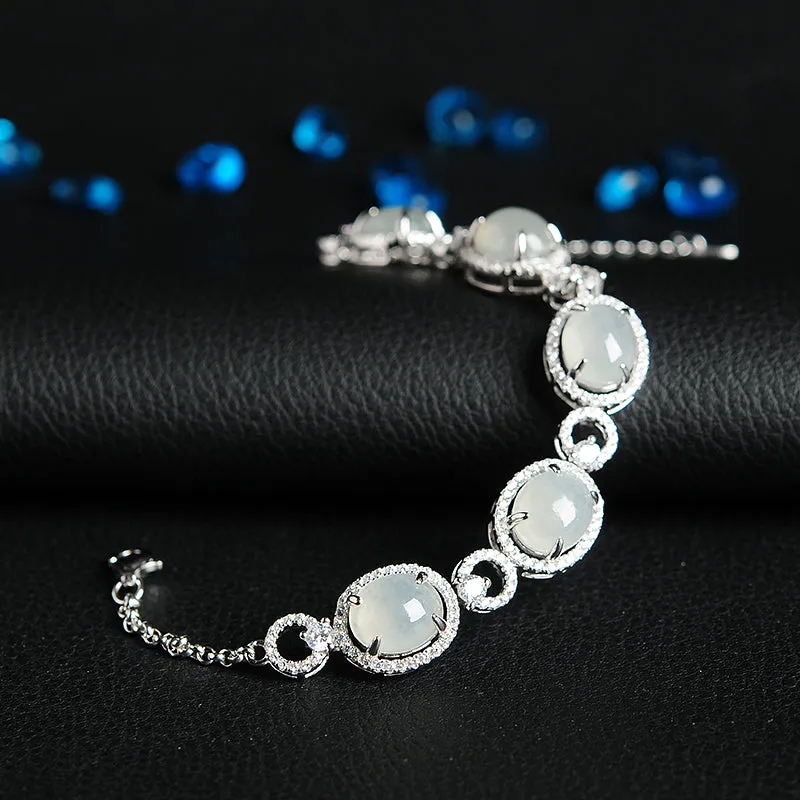 Natural Jade Bracelet Jadeite Silver Bracelet BT107