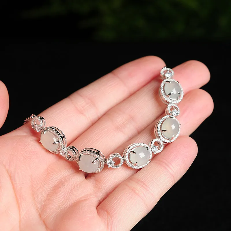 Natural Jade Bracelet Jadeite Silver Bracelet BT107