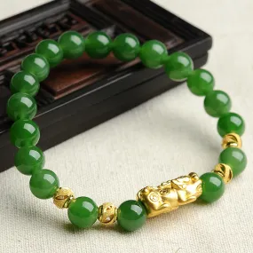 Natural Jade Bracelet Nephrite Gold Bracelet WB14