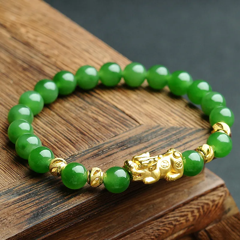 Natural Jade Bracelet Nephrite Gold Bracelet WB14