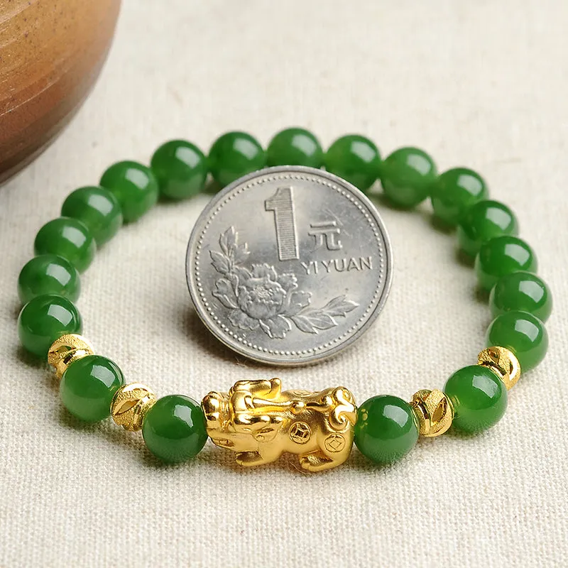 Natural Jade Bracelet Nephrite Gold Bracelet WB14