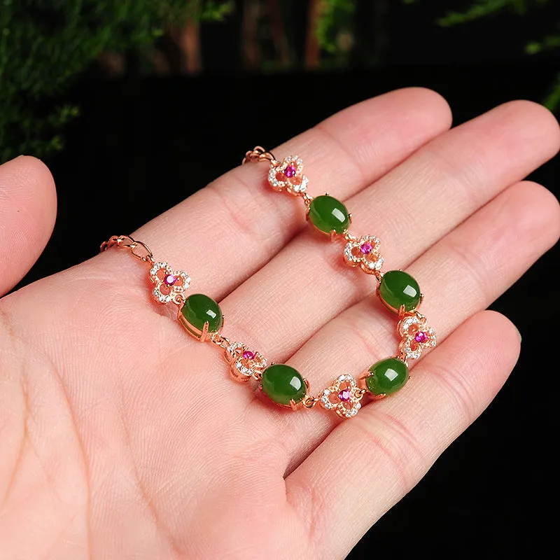 Natural Jade Bracelet Nephrite Silver Adjustable Bracelet WB6
