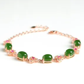 Natural Jade Bracelet Nephrite Silver Adjustable Bracelet WB6