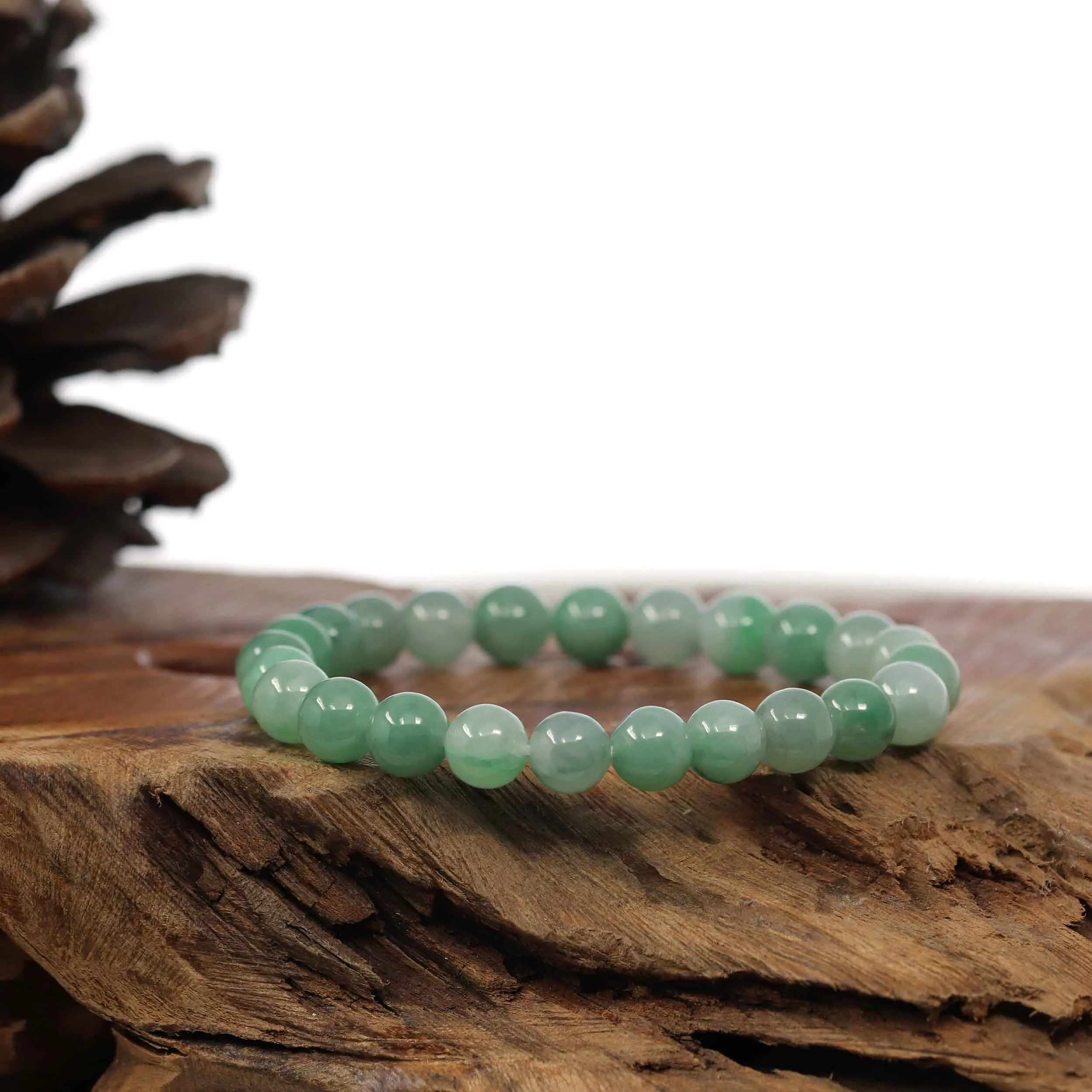 Natural Jadeite Jade Green Round Beads Bracelet ( 7.5 mm )
