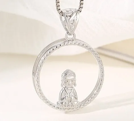Necklace Pendant Frame Setting Buddhist Style 19mm Sterling Silver Fine 925 For One Cabochon No Prongs DIY Jewelry Finding Wholesale 1pc