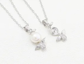 Necklace Pendant Setting Blank 7.5mm 1pc 0.8g 925 Sterling Silver CZ Semi Mount Angle Shape Base for 1 Pearl Bead Wholesale Available